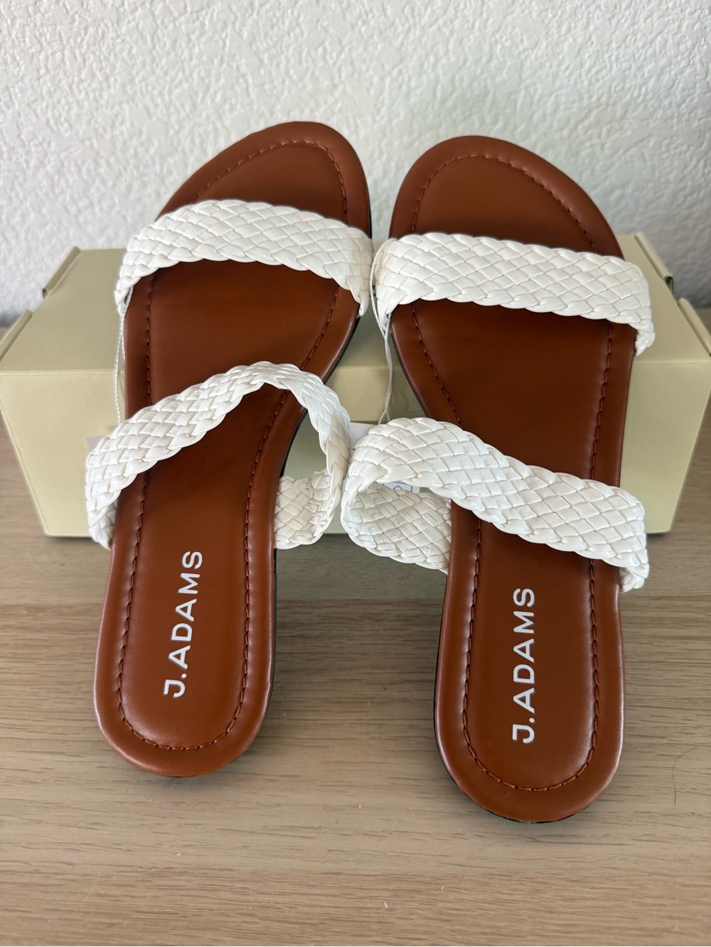 Adams White Braided Two-Strap Slide Sandals